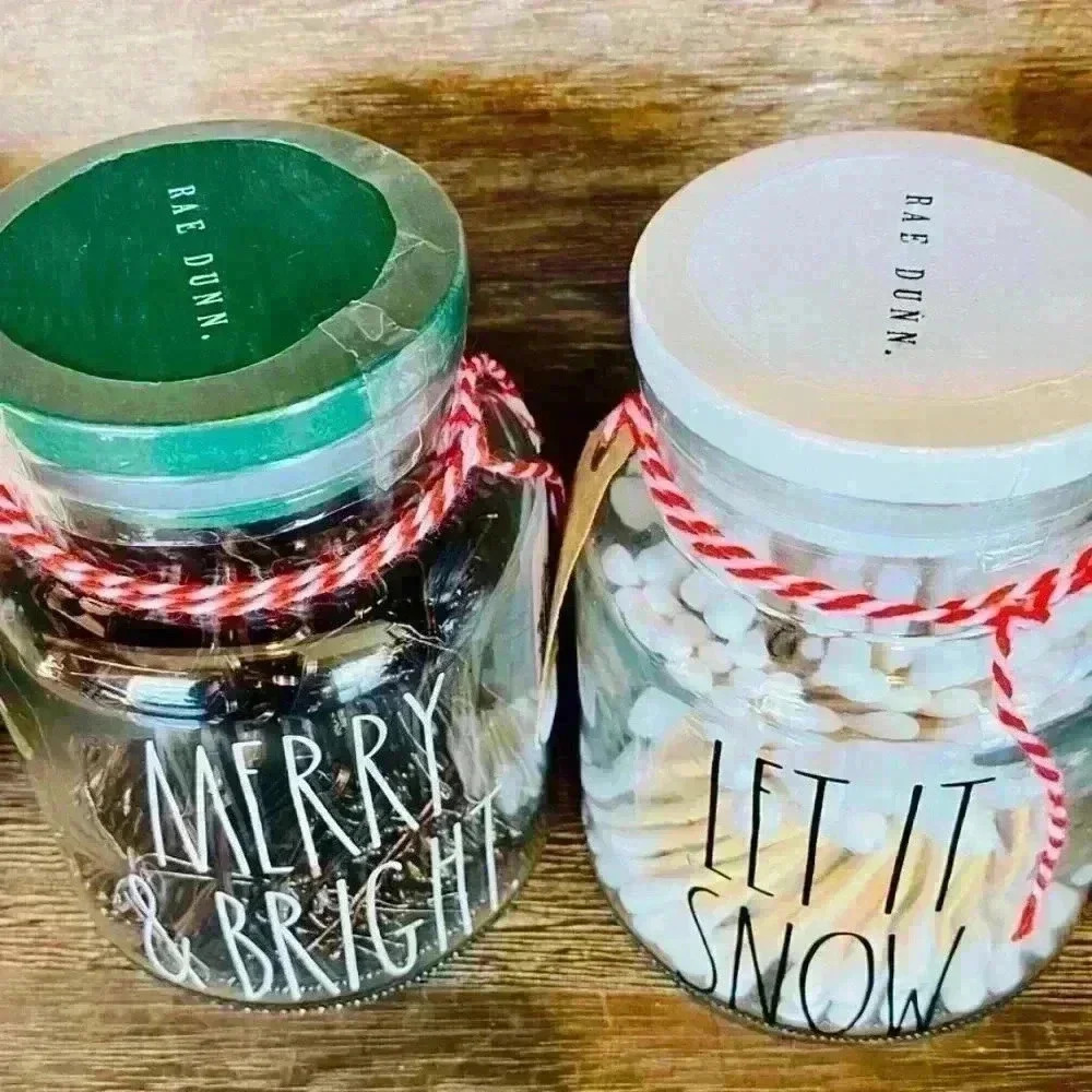 NEW 300 Bobby Pins MERRY & BRIGHT Adorable reusable glass jar w/ Lid by RAE DUNN - Picture 3 of 12